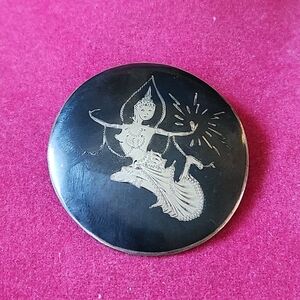 Black and Silver Round Brooch/Pendant made in Siam